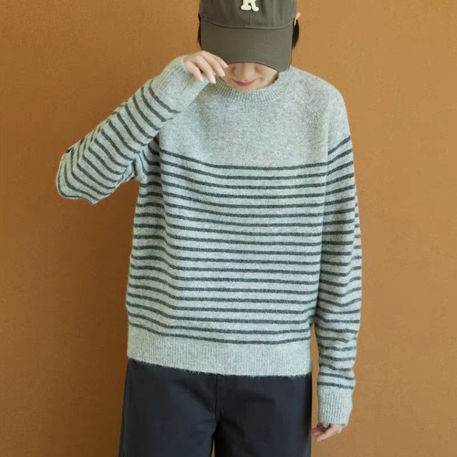 パネルボーダーラグランスリーブニット　　1416　