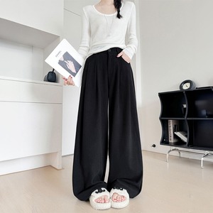 コーデュロイ ワイドパンツ レディース 春秋冬 韓国 きれいめ 大人 カジュアル シンプル ゆったり リラックス 体型カバー タック入り パンツ 厚手 大人可愛い 大人女子