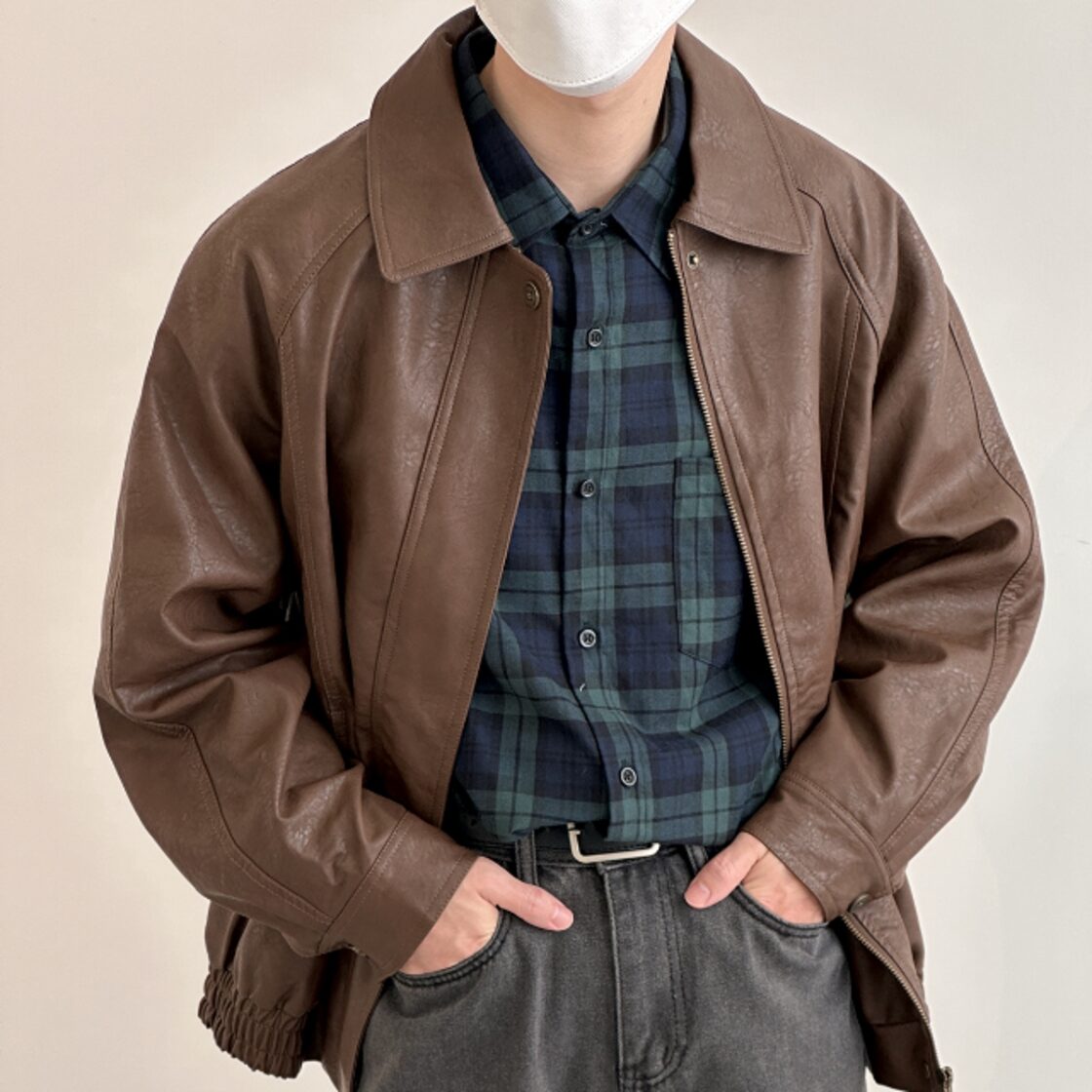 予約販売】ブルゾン アウター レザー 革ジャン 無地 レトロ ブラウン 