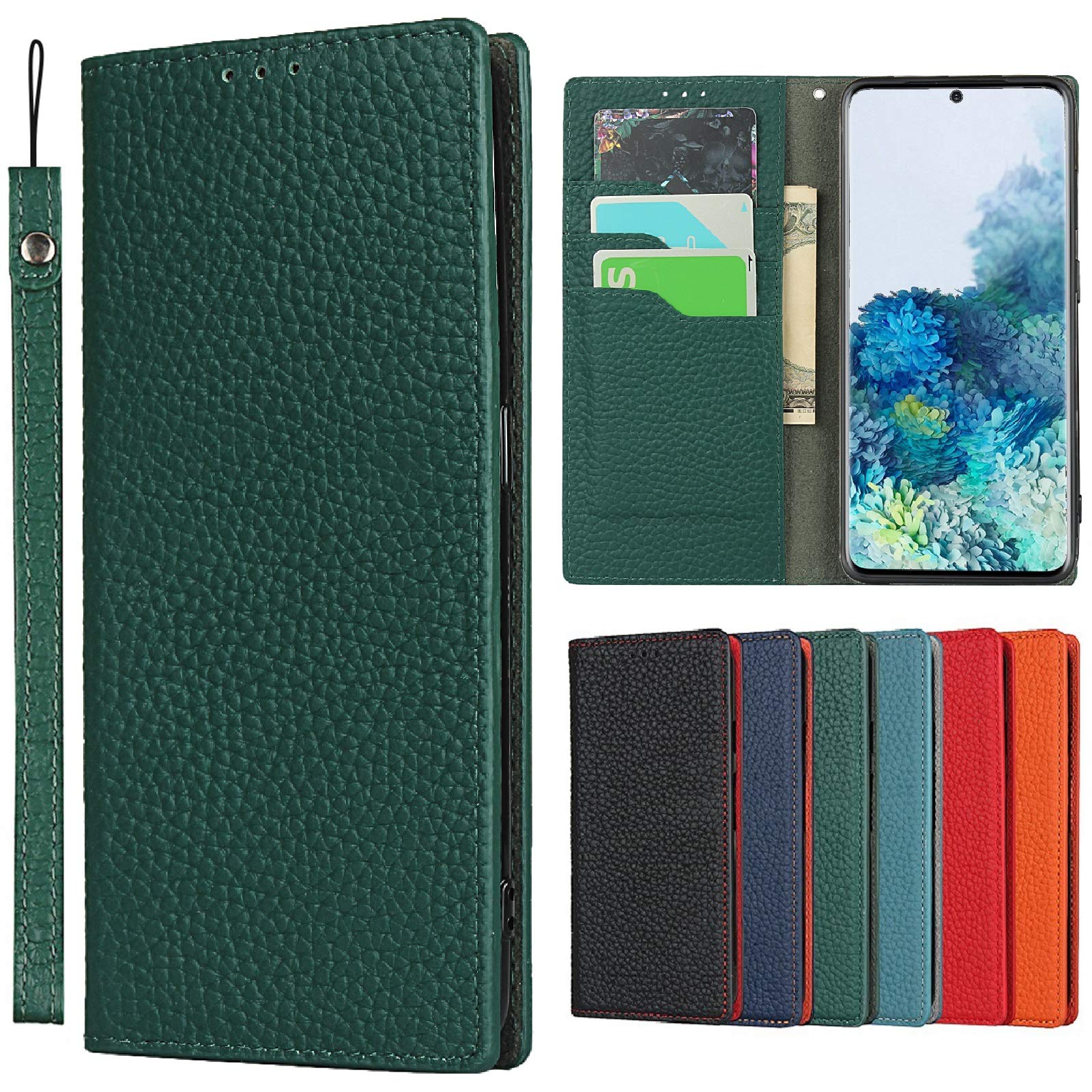 京セラ ワイモバイル アンドロイド oneS10 スマホケース Android One S10 ケース 手帳型 Digno SANGA edition KC-S304 スマホケース 本革 Jaorty 内蔵マグネットカードホルダ付き スタンド機能 人気-ダークグリーン