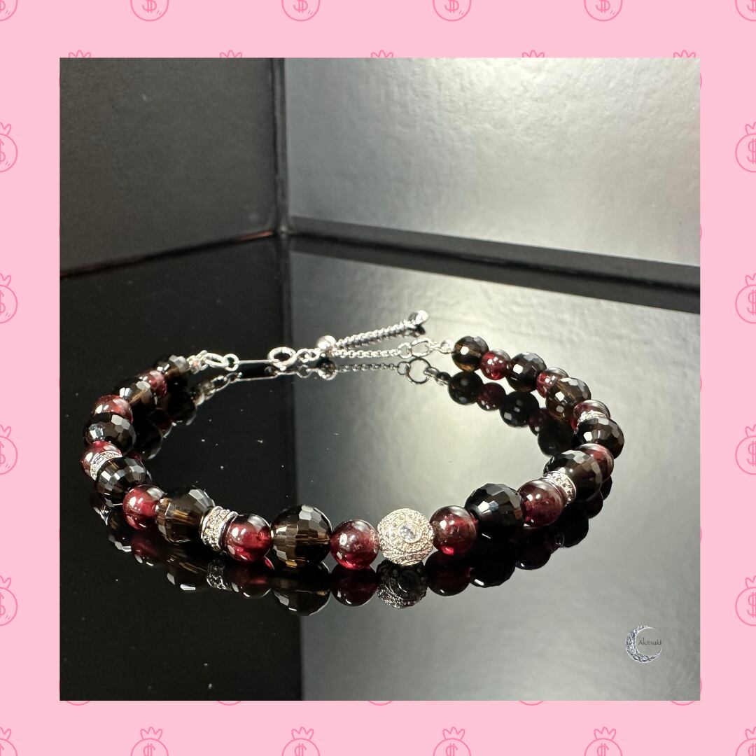 W-022 Akitsuki | ガーネット×茶水晶128面カット・上品ブレスレット