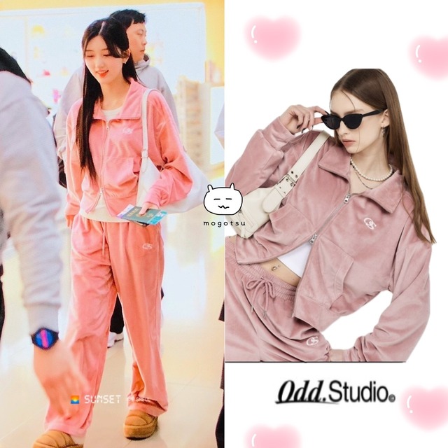 ★IVE ガウル 着用！！【odd studio】[Set] OS Logo Velour Semi Crop Set-Up - 6COLOR