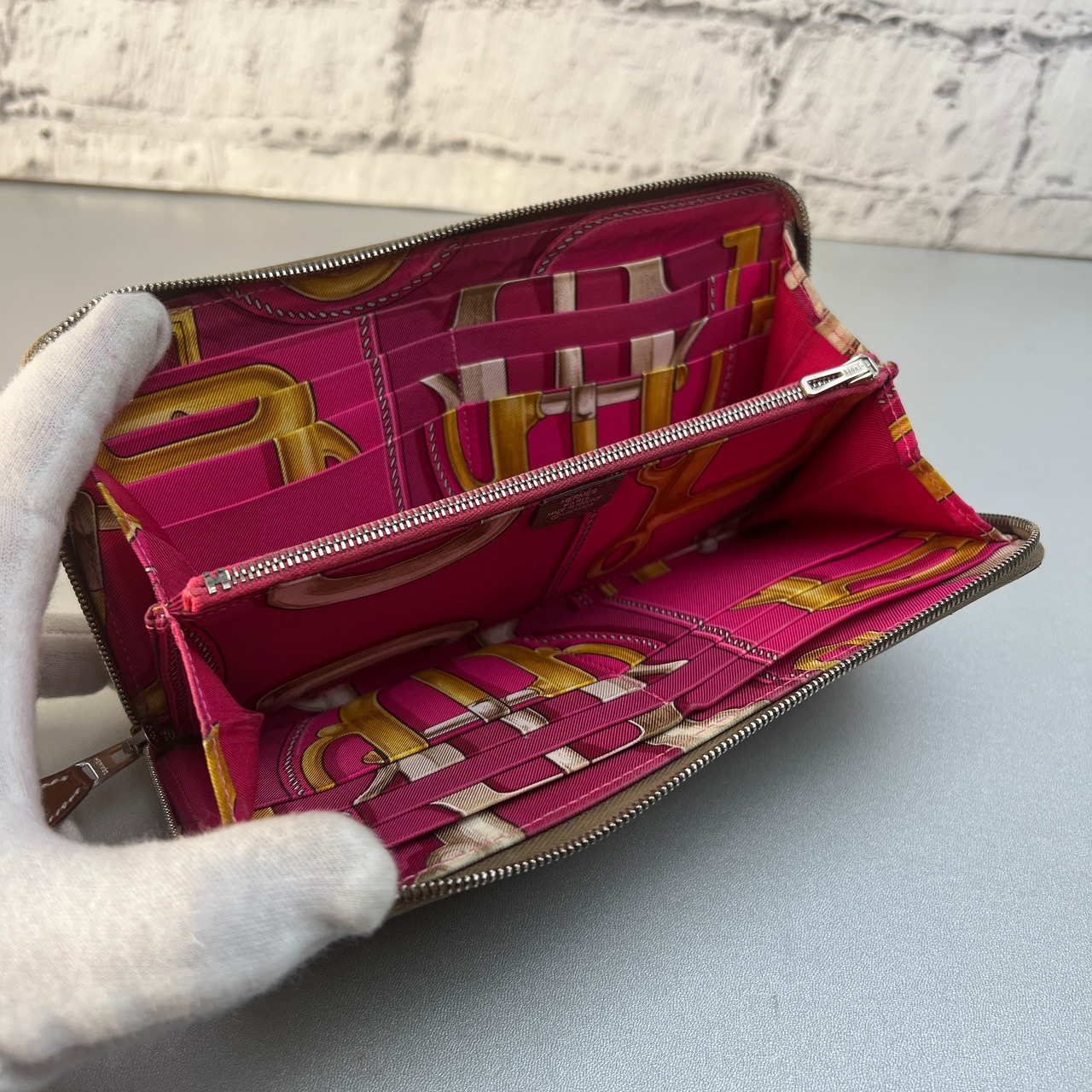【最終処分SALE】HERMES エルメス アザップ エプソン　エトウープ レザー 長財布 グレー A-12386