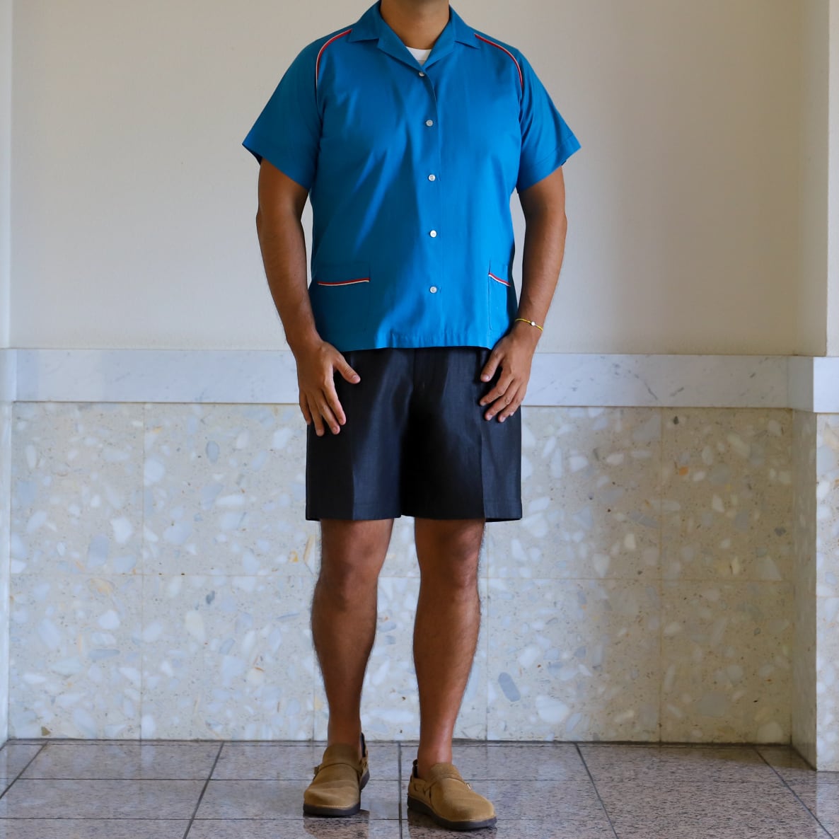 極美品】70s special Vintage bowling shirt open collar shirt Blue S