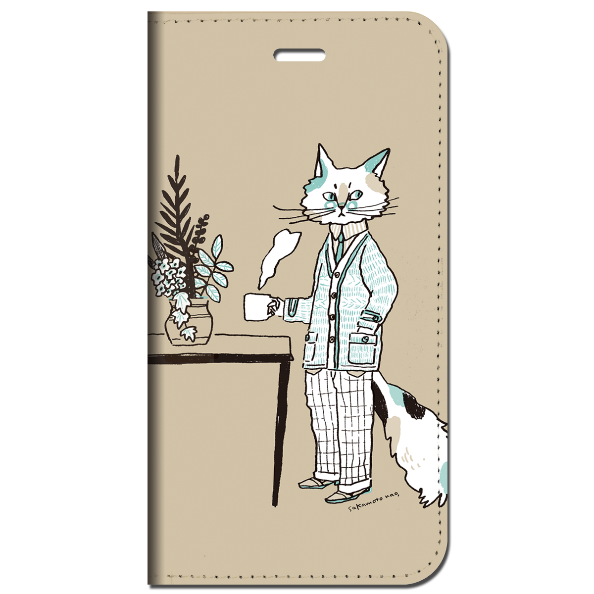 iPhone対応 スマホ 手帳型ケース ネコ おじさん ポップ イラスト 猫 【iPhone17 / iPhone16 / iPhone16e / iPhoneSE 他 iPhone各機種対応】 st43