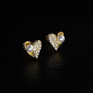 【Lamia】S925 zirconia & pearl heart pierce  #pp20