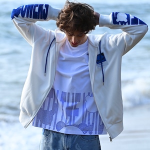 送料無料 【HIPANDA ハイパンダ】メンズ ジップアップ フーディー スウェット MEN'S ZIP-UP HOODIE SWEAT SHIRT / WHITE・BLUE