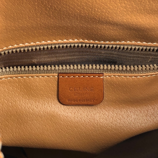 CELINE セリーヌ マカダム ショルダーバッグ ベージュ ブラゾン型押し PVC レザー 巾着 vintage ヴィンテージ オールド xyjee7
