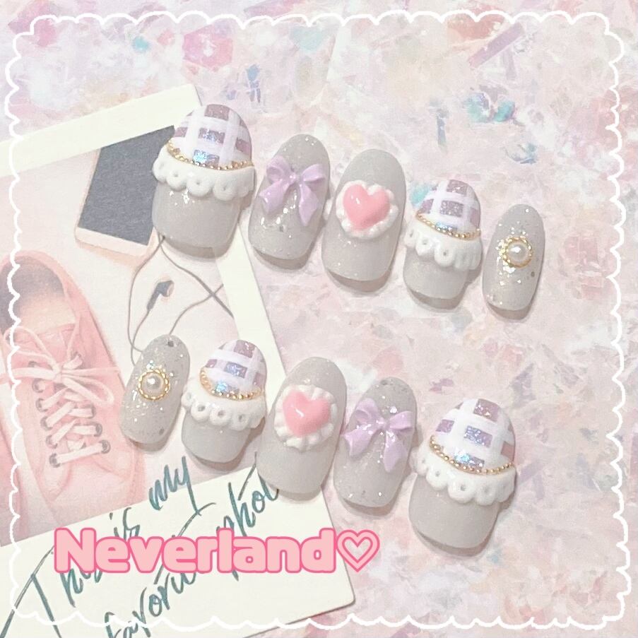 フリルチェック♡ゆめかわネイルチップ | Neverland