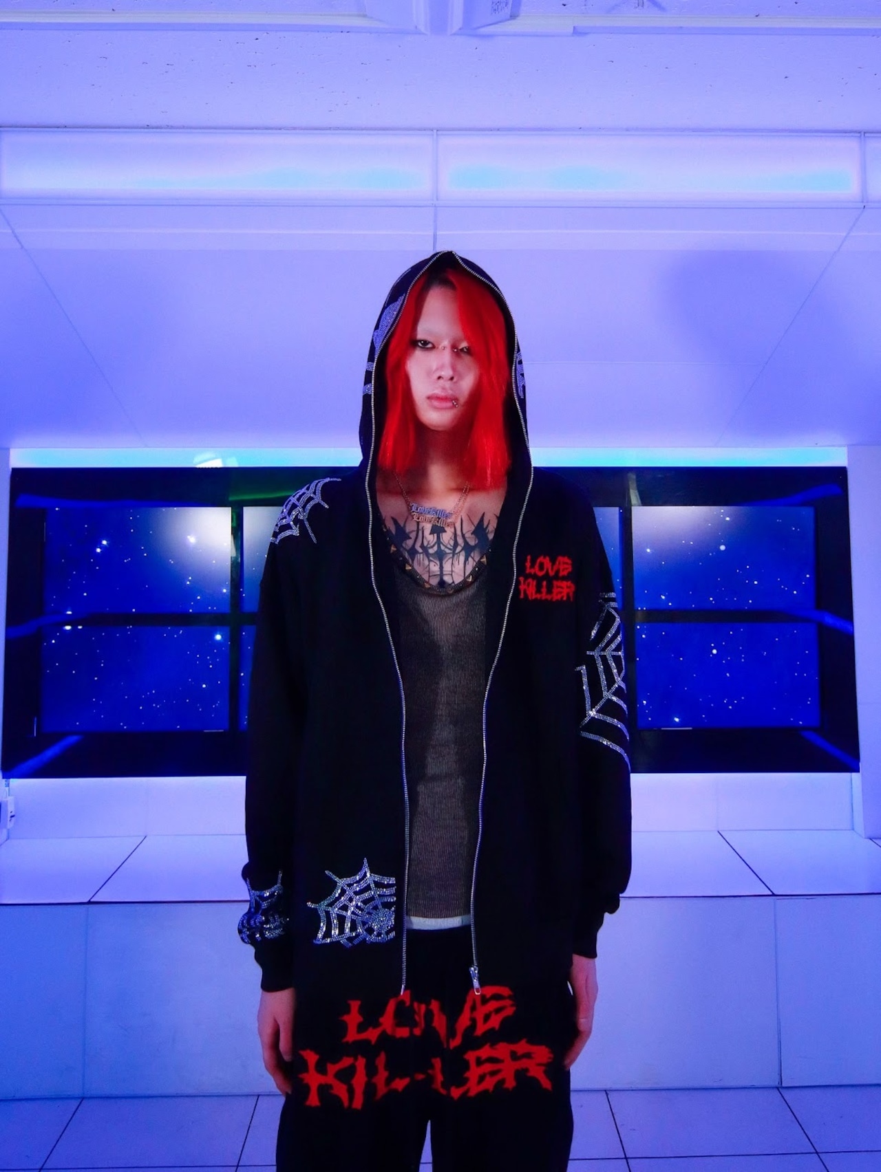 【LOVE KILLER 】Spiderweb rainestone zip hoodie