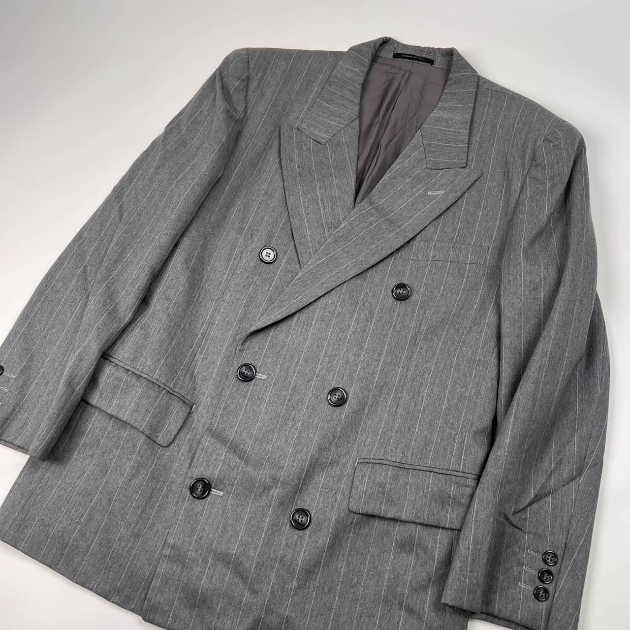希少 80s 90s HOMME DE NUIT トキオクマガイ チョークストライプ ダブル テーラードジャケット 46 (M~L程度) /グレー/ビンテージ