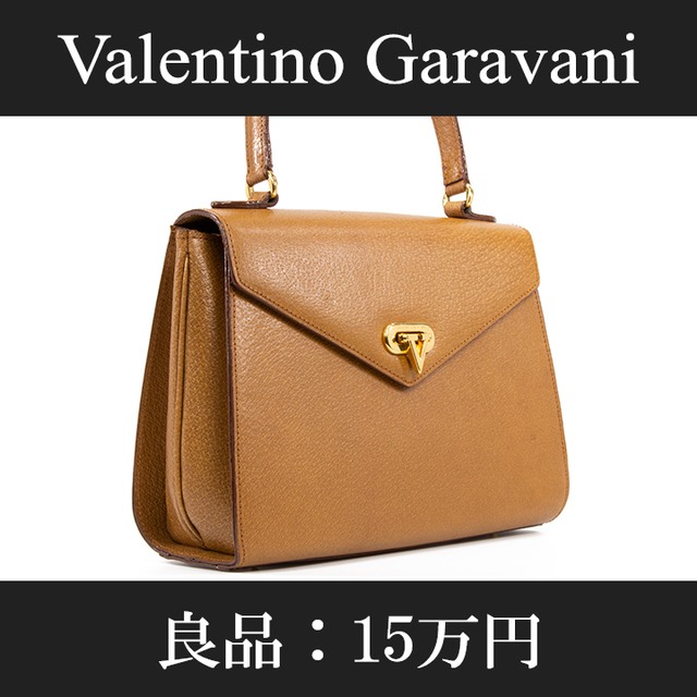 【全額返金保証・送料無料・良品】Valentino Garavani・ヴァレンティノ ガラヴァーニ・ハンドバッグ(茶色・ブラウン・鞄・バック・B116)