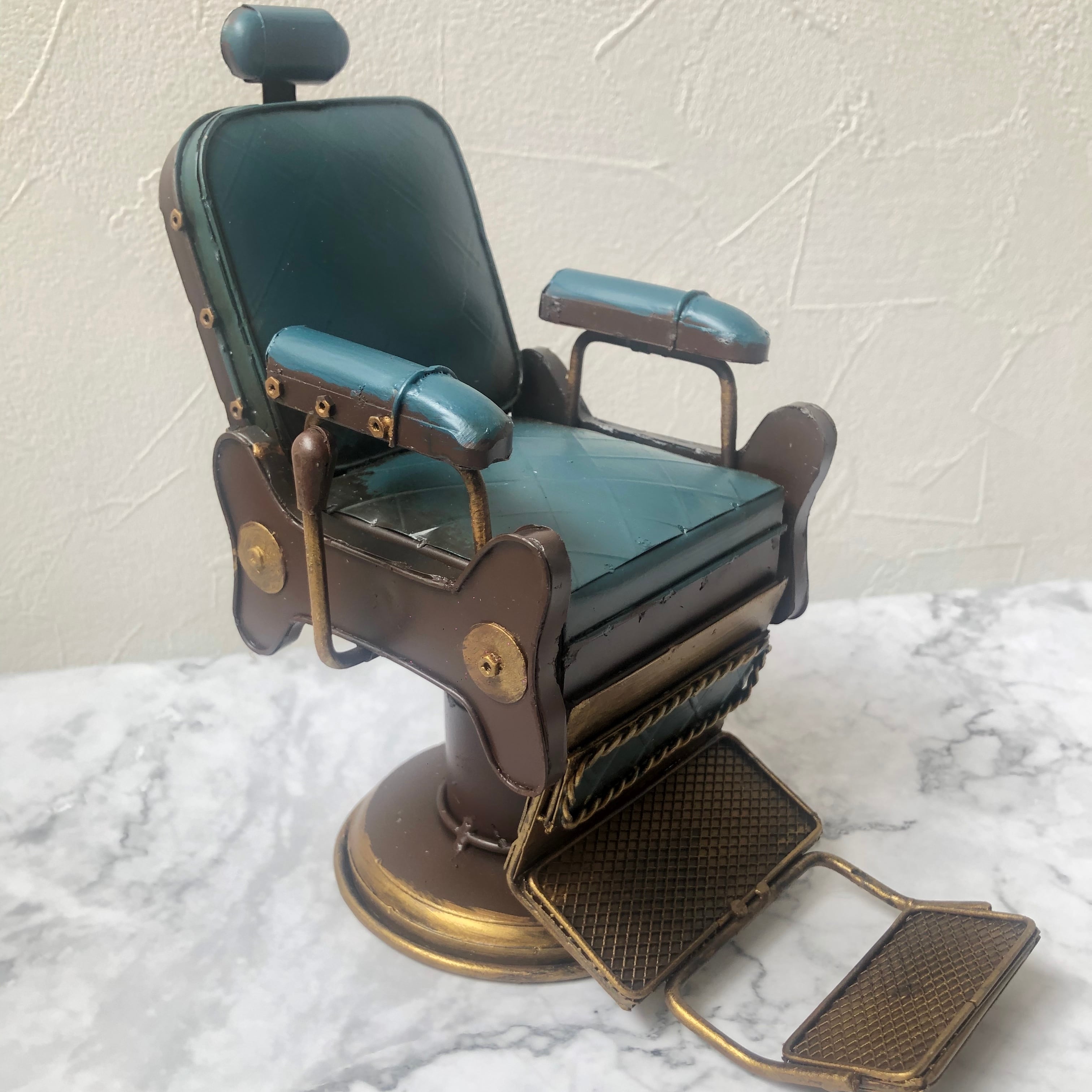 残りわずか】バーバーチェア ミニチュア グリーンxゴールド | 理容
