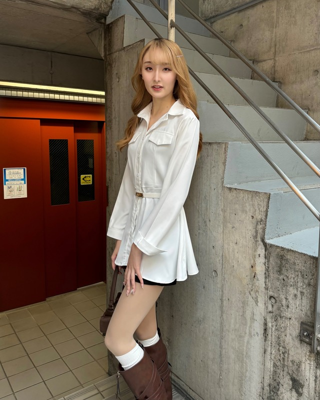 ベルト付きシャツワンピース