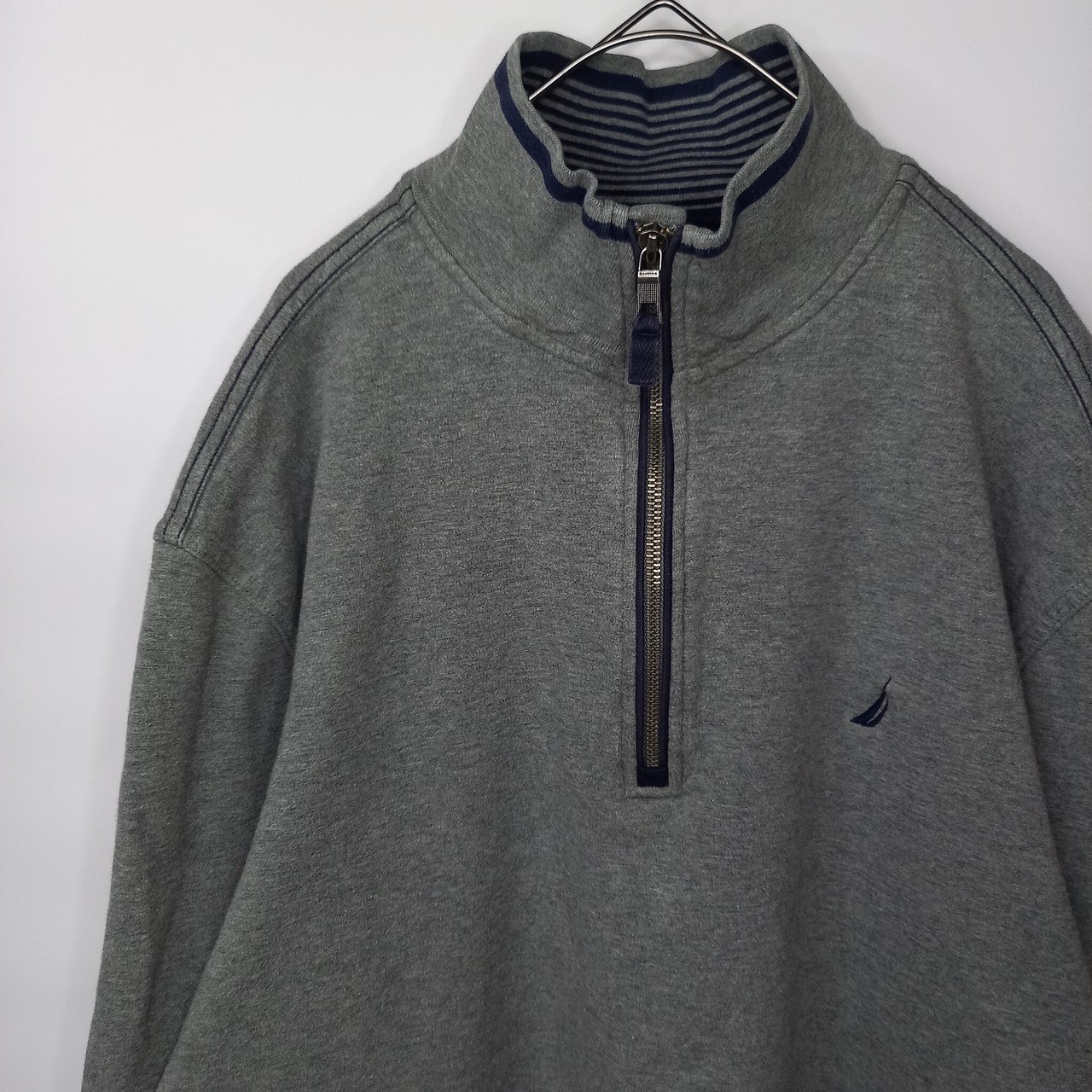 ノーティカ　ハーフジップ　スウェットプルオーバー　トレーナー　刺繍　グレー　XL