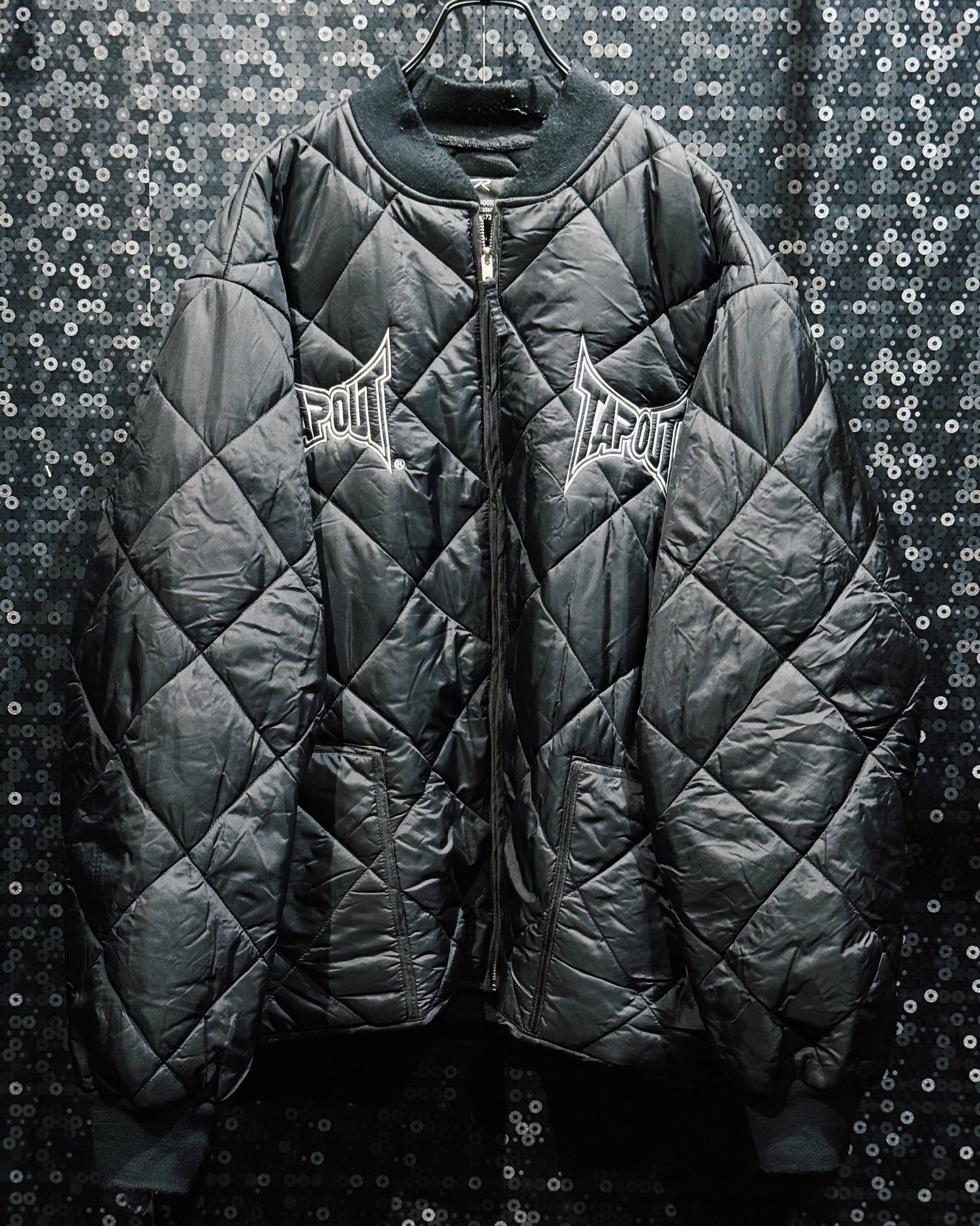 【ÆIEM】"TapouT"vintage Quilted Black Bomber Jacket quilting pattern Logo Embroidery