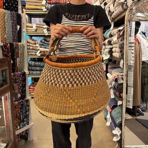 Burkina Faso Bolga Basket Pot　ブルキナファソ　ボルガバスケット　ポット　A　アフリカ　カゴ　籠　ワンハンドル　インテリア収納　1点もの　グルスィバスケット　ブルキナバスケット