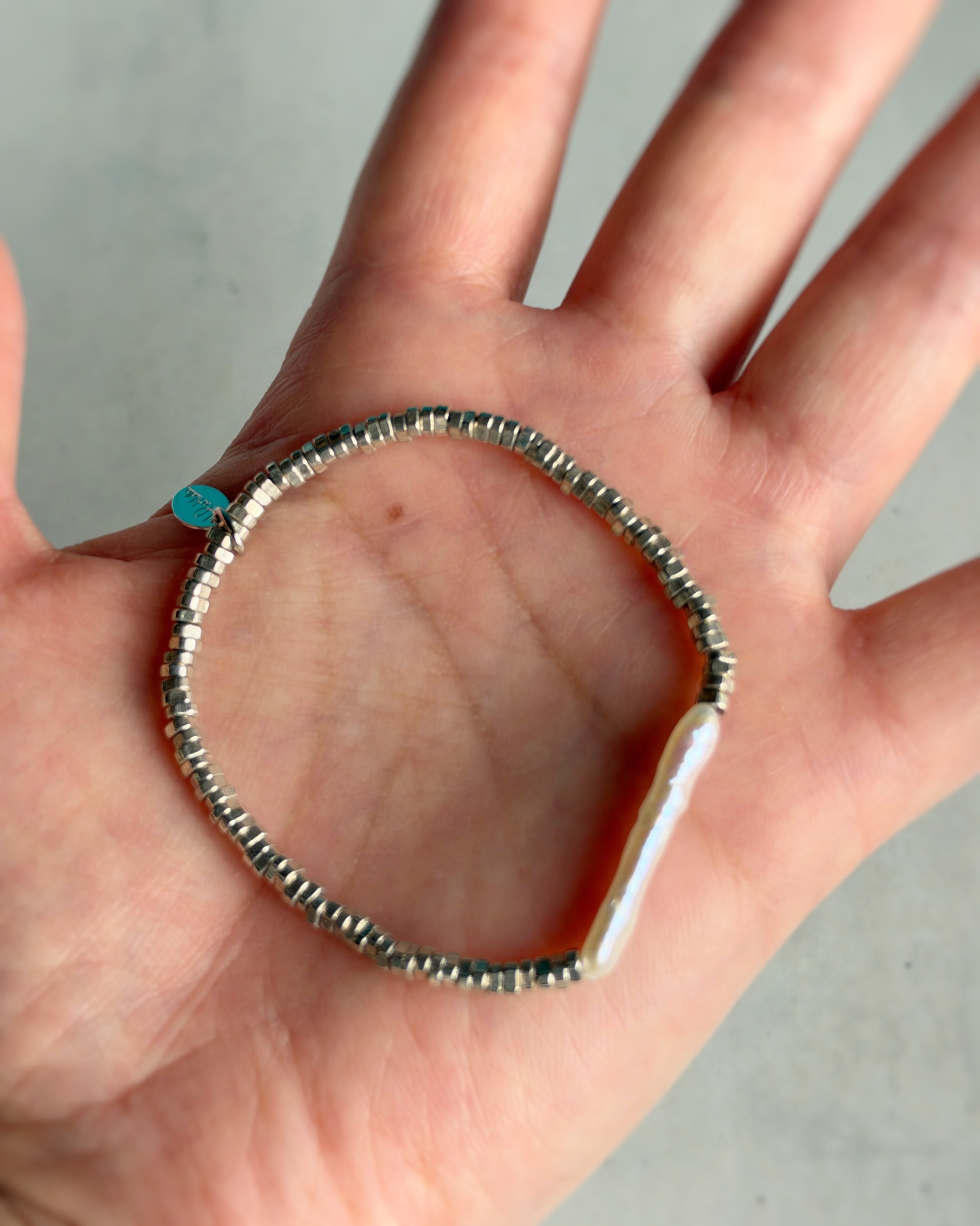 metal & stone bracelet(淡水パールA)