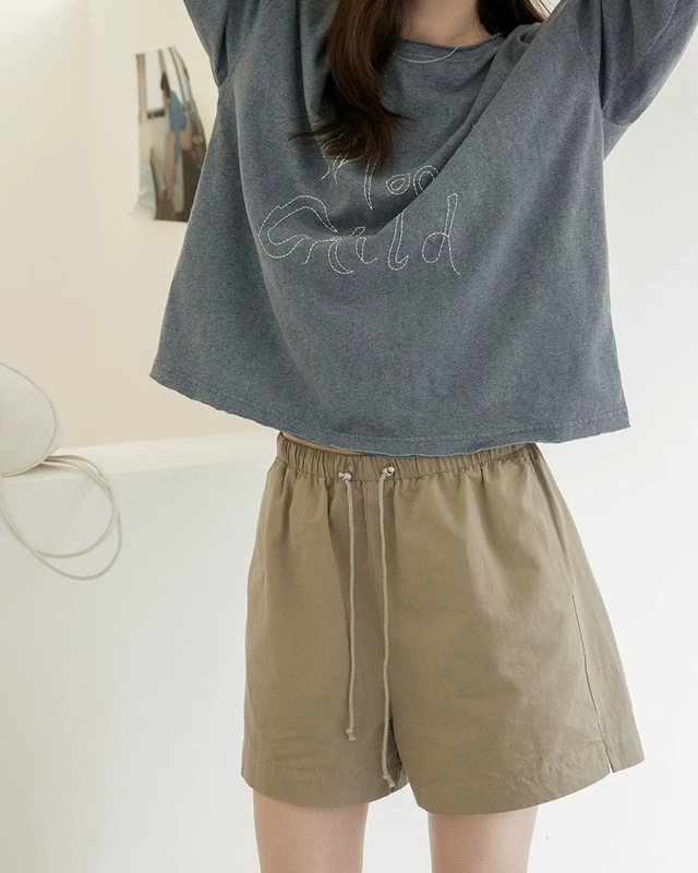 Drawstring waist wide short Pants L0255