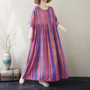 STRIPED RELAXED SHORT SLEEVE MAXI DRESS M-17622