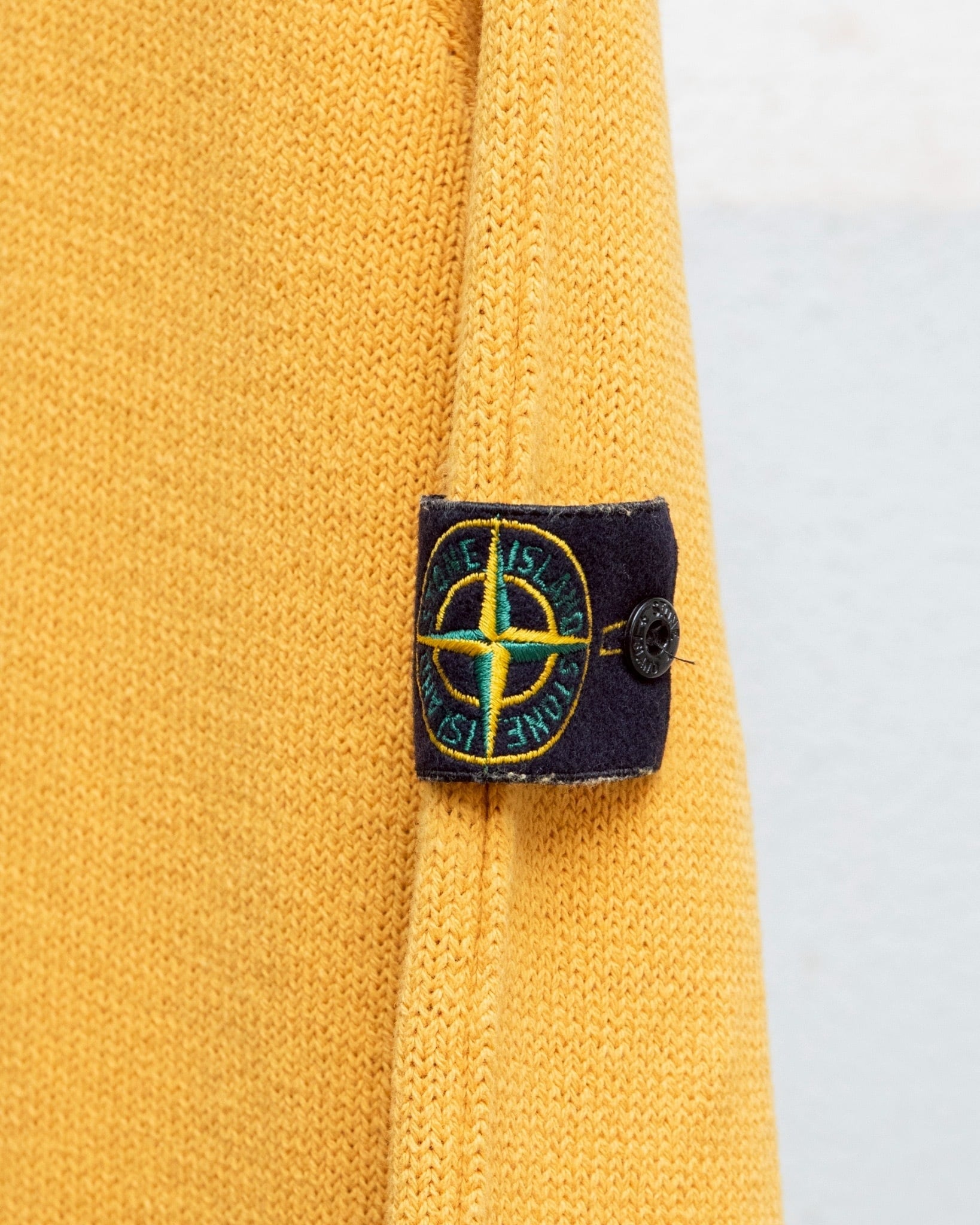 STONE ISLAND” crewneck cotton knit sweater / sleeve stripe
