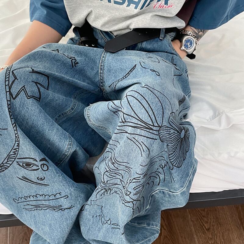 JUSHOUREN古着風落書きデニムパンツ | mblueshop