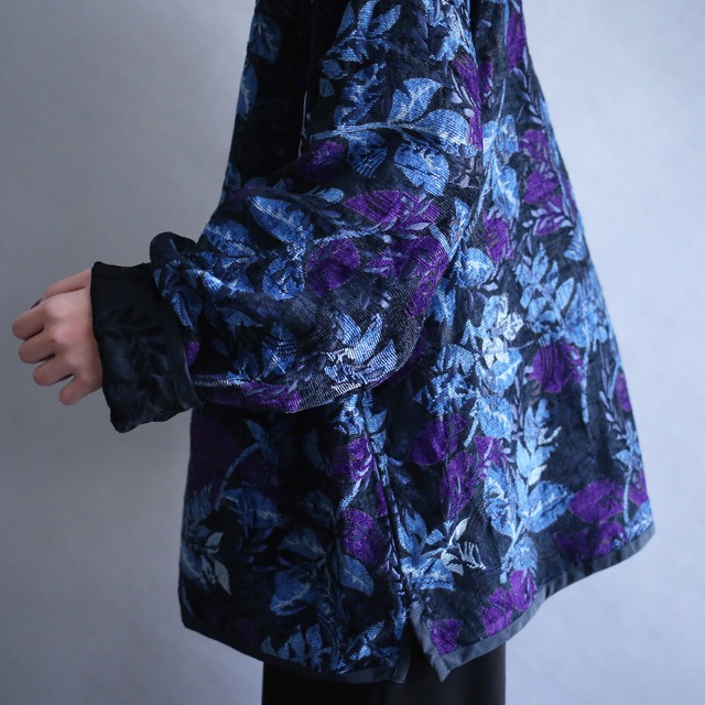 "blue × black" reversible design beautiful reef pattern box silhouette jacket