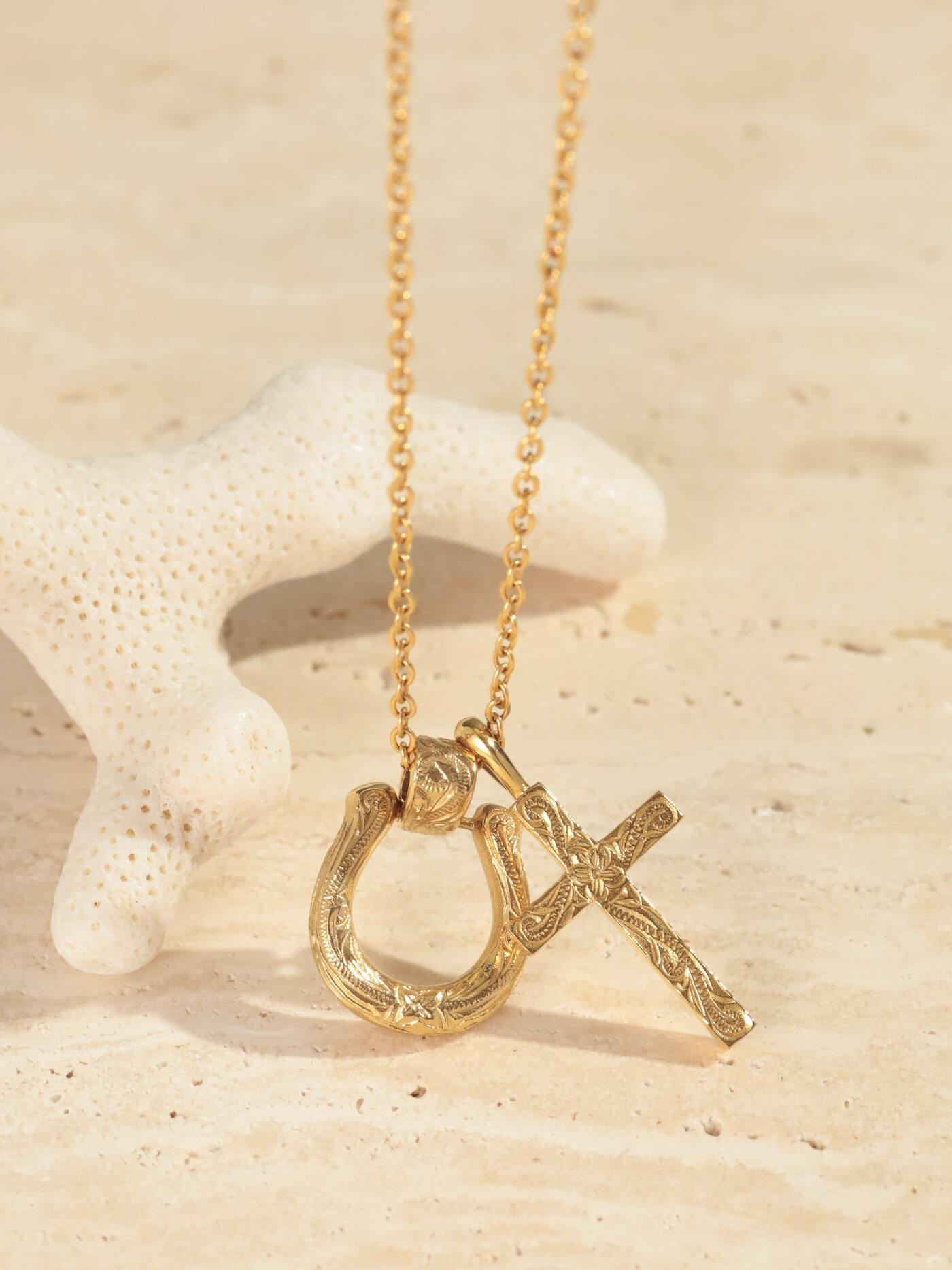 316L hawaiian horseshoe & cross glasses holder necklace #n73 | rani