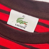 90s LACOSTE ラコステ ボーダー 長袖 Tシャツ カットソー 42/レッド×ブラウン レディース