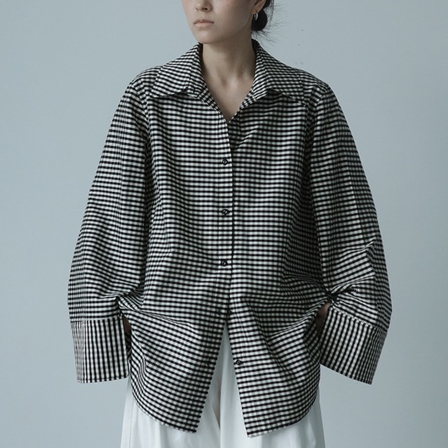 Cotton silk wide sleeve check shirt   G1019