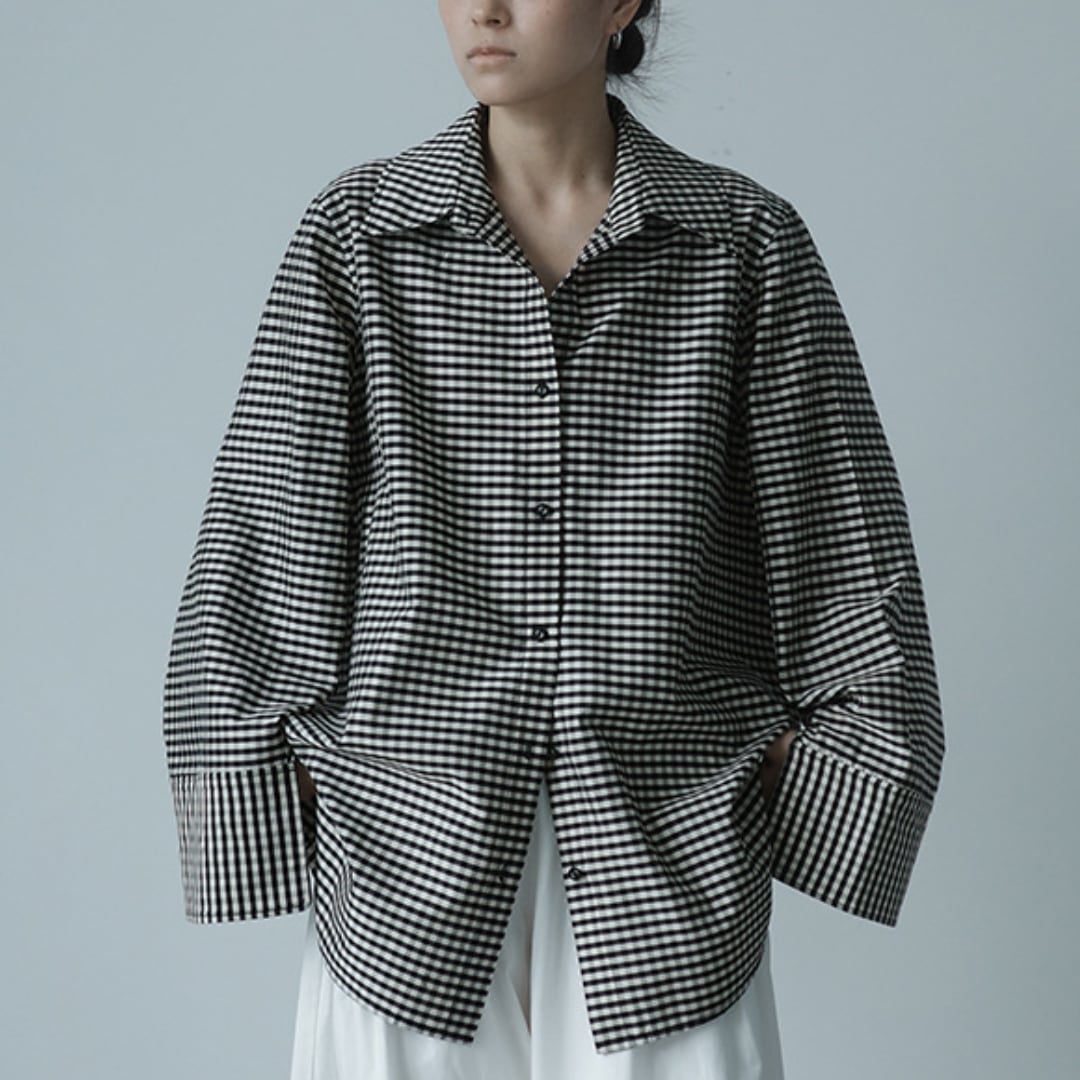 Cotton silk wide sleeve check shirt G1019