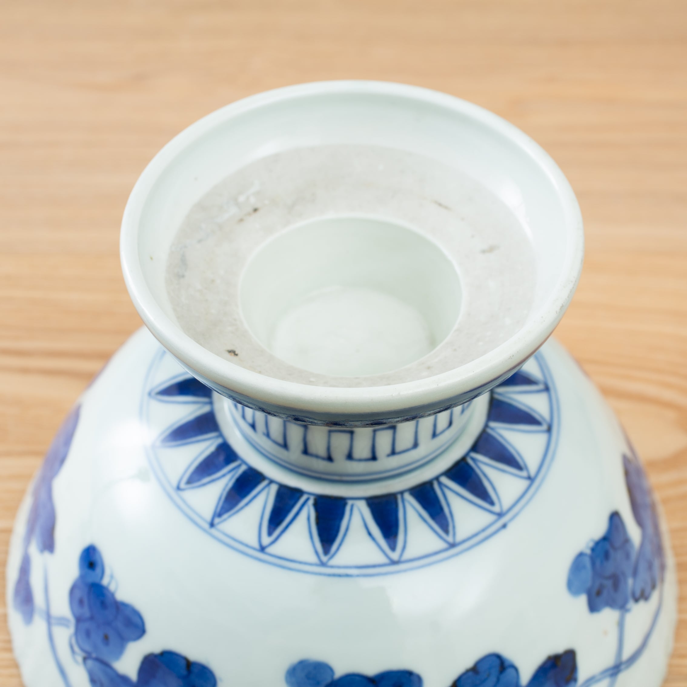 伊万里染付 山水 縞文様 輪花 葡萄 盃洗 高足 足付鉢 菓子器
