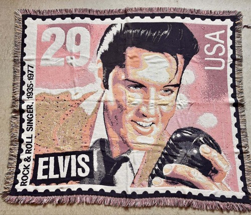 【90s】Elvis Presley ラグマット ブランケット マルチカバー エルヴィス・プレスリー VINTAGE ゴブラン織り コットン 記念切手