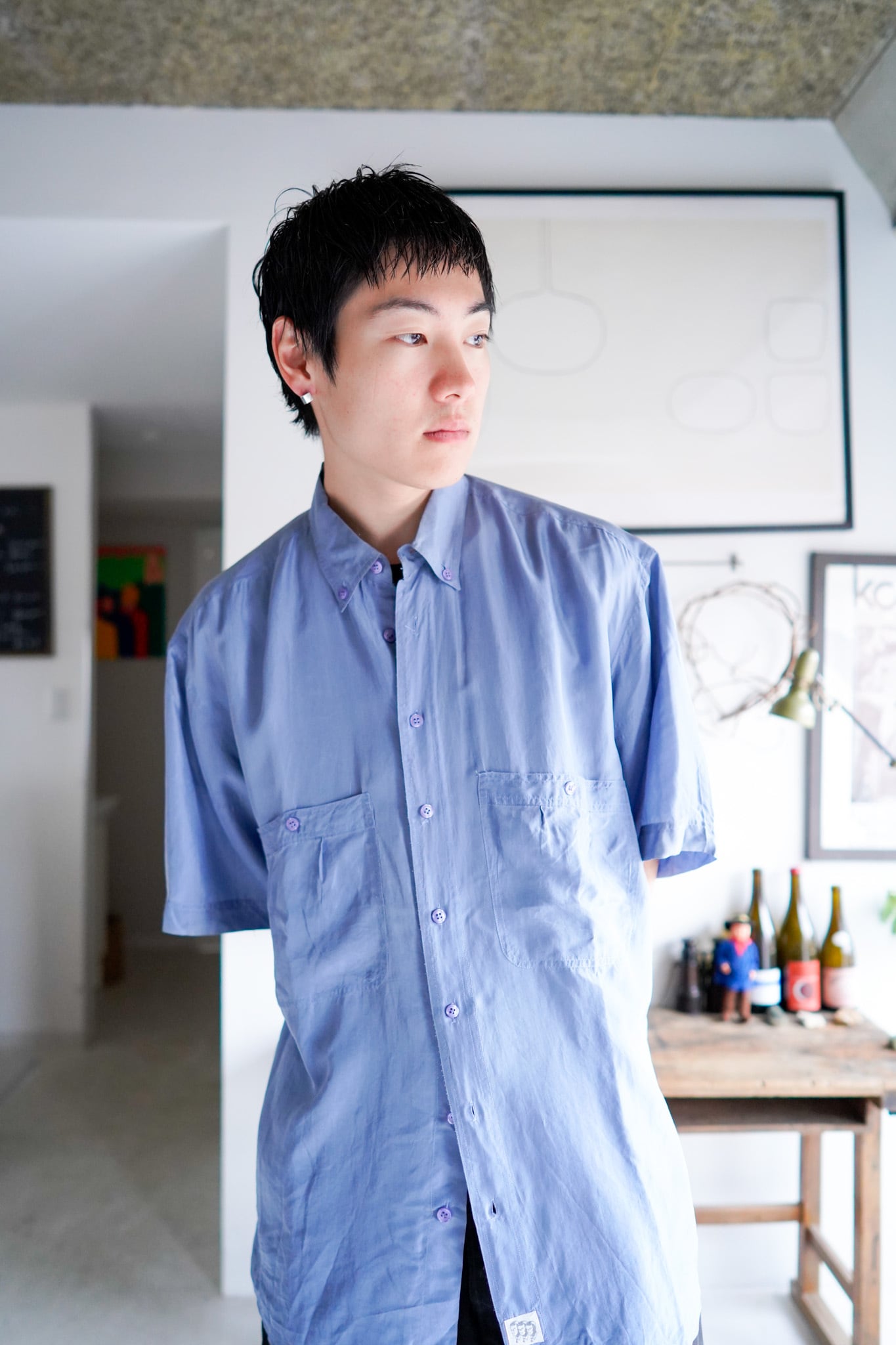 【1990s】"Silk 100%" Short Sleeve Shirt /5-233