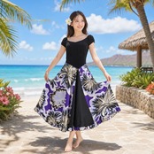 フラダンス 衣装 ALOHA STANDARDS アロハスタンダード ワンピース ドレス ブラック系 日本製 フリル ベロア 異素材 かわいい 華やか 鮮やか 黒 紫 白 ハワイアン アロハ ハワイアンプリント ダンス レッスン 練習 パープル系 ホワイト系