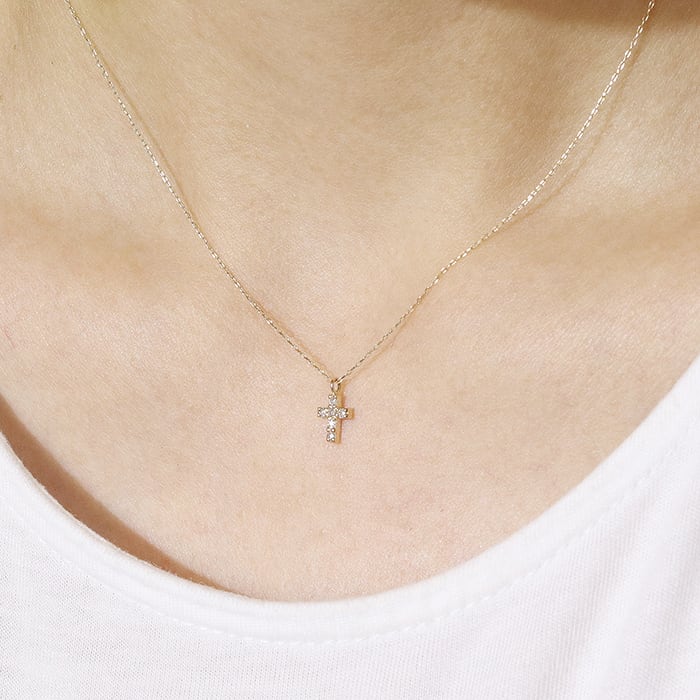 K10 クロス 十字架 天然ダイヤネックレス 0.05ct | ohane jewelry