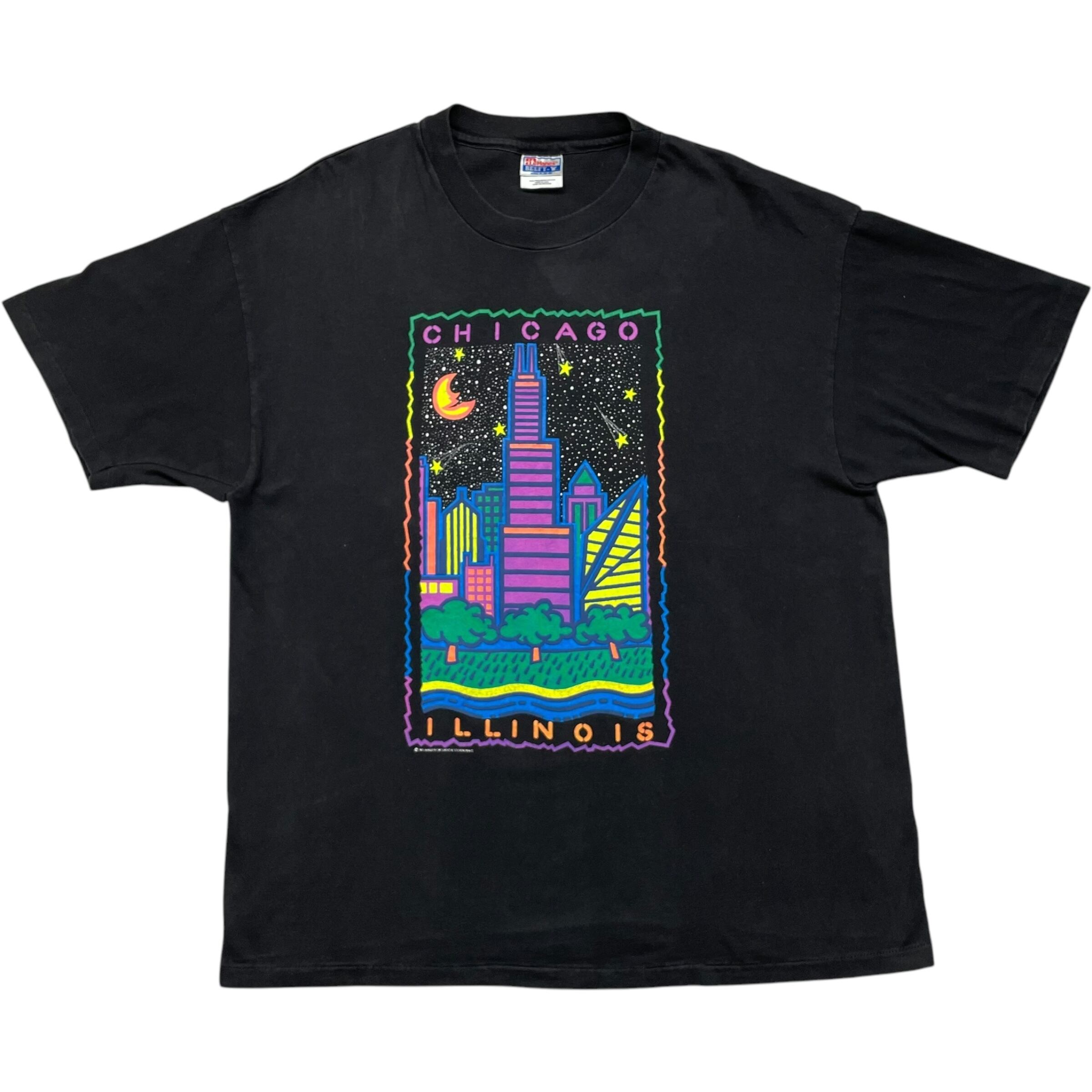 《XL》 Hanes ヘインズ Tシャツ CHICAGO ILLINOIS ブラック シングルステッチ USA製 90年代 vintage no.7134