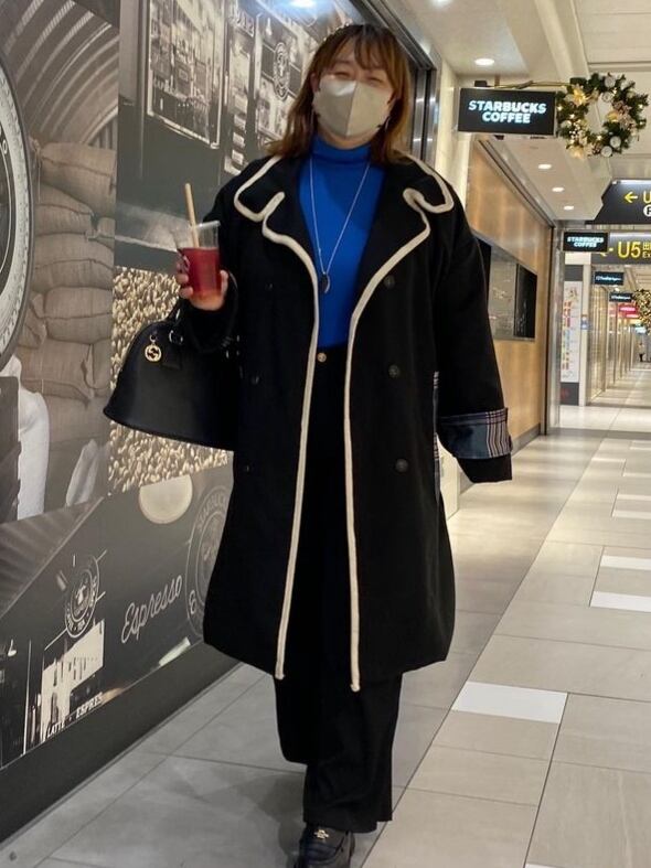 即納】1点限定 チェック柄デザインダブルブレストロングコート 大人