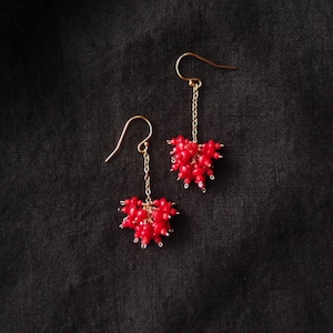 【K14gf・受注制作】Redcoral Earrings／赤珊瑚ピアス（Long）