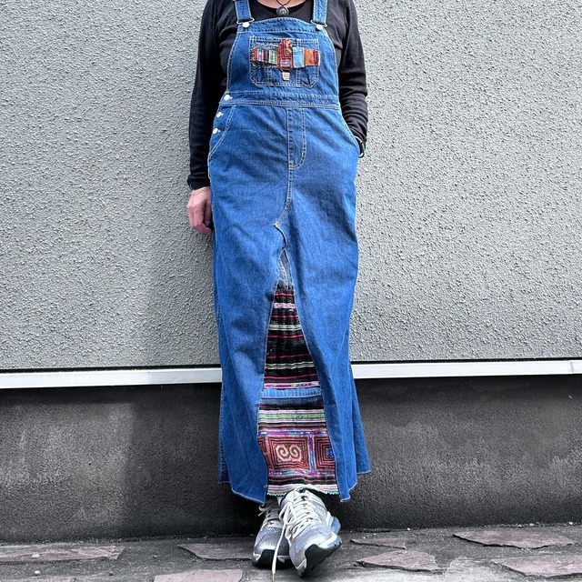 モン族リメイクデニムサロペットスカート