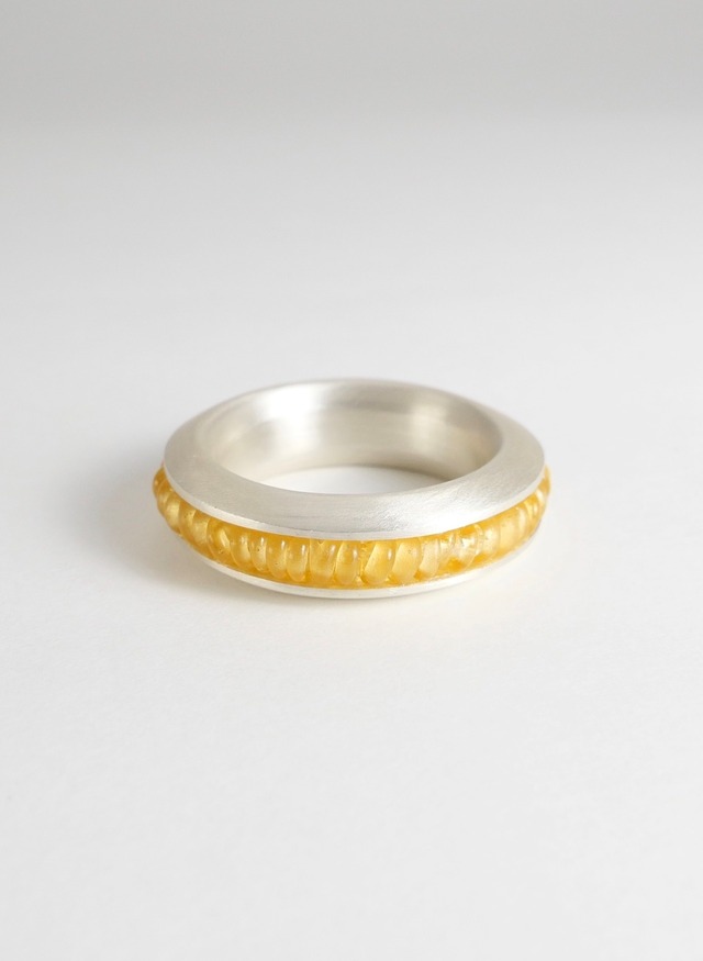 Recycled Glass Bead Ring /Clear Yellow