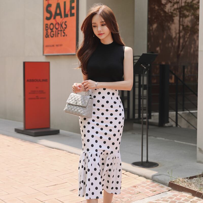 スタイルデリ♡ドット柄ジャージーマーメイドスカート♡デリ♡スカート