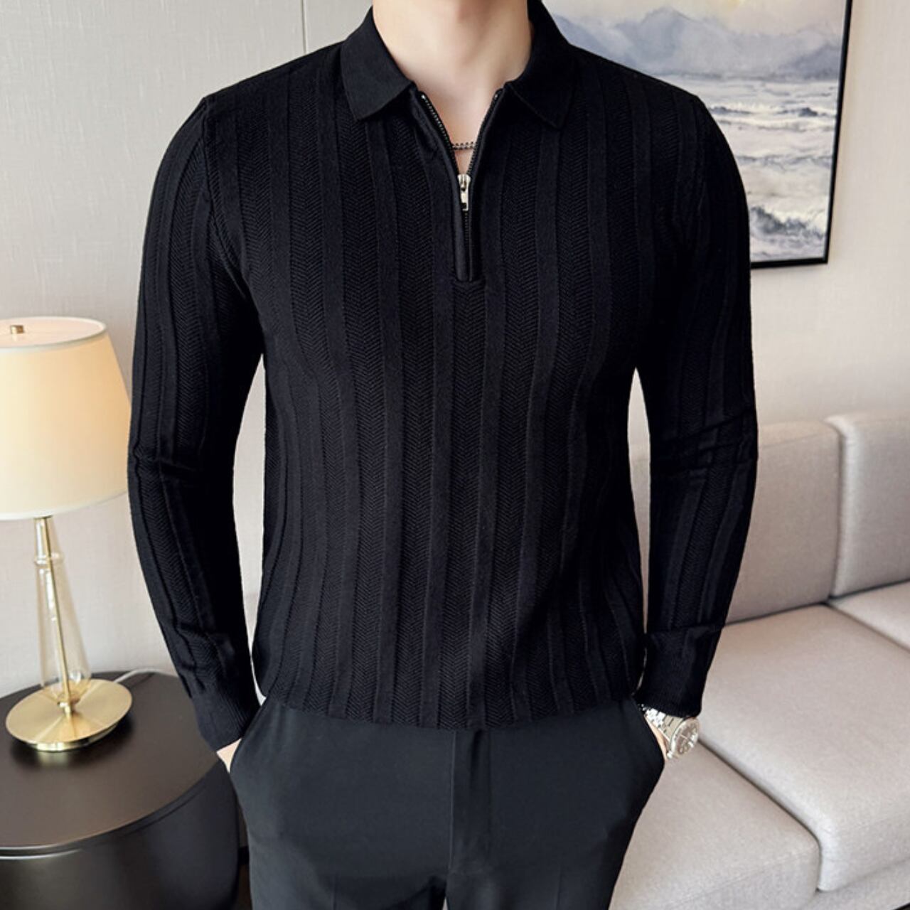 ハーフジッパー スリムフィット ポロシャツ 4色 11341