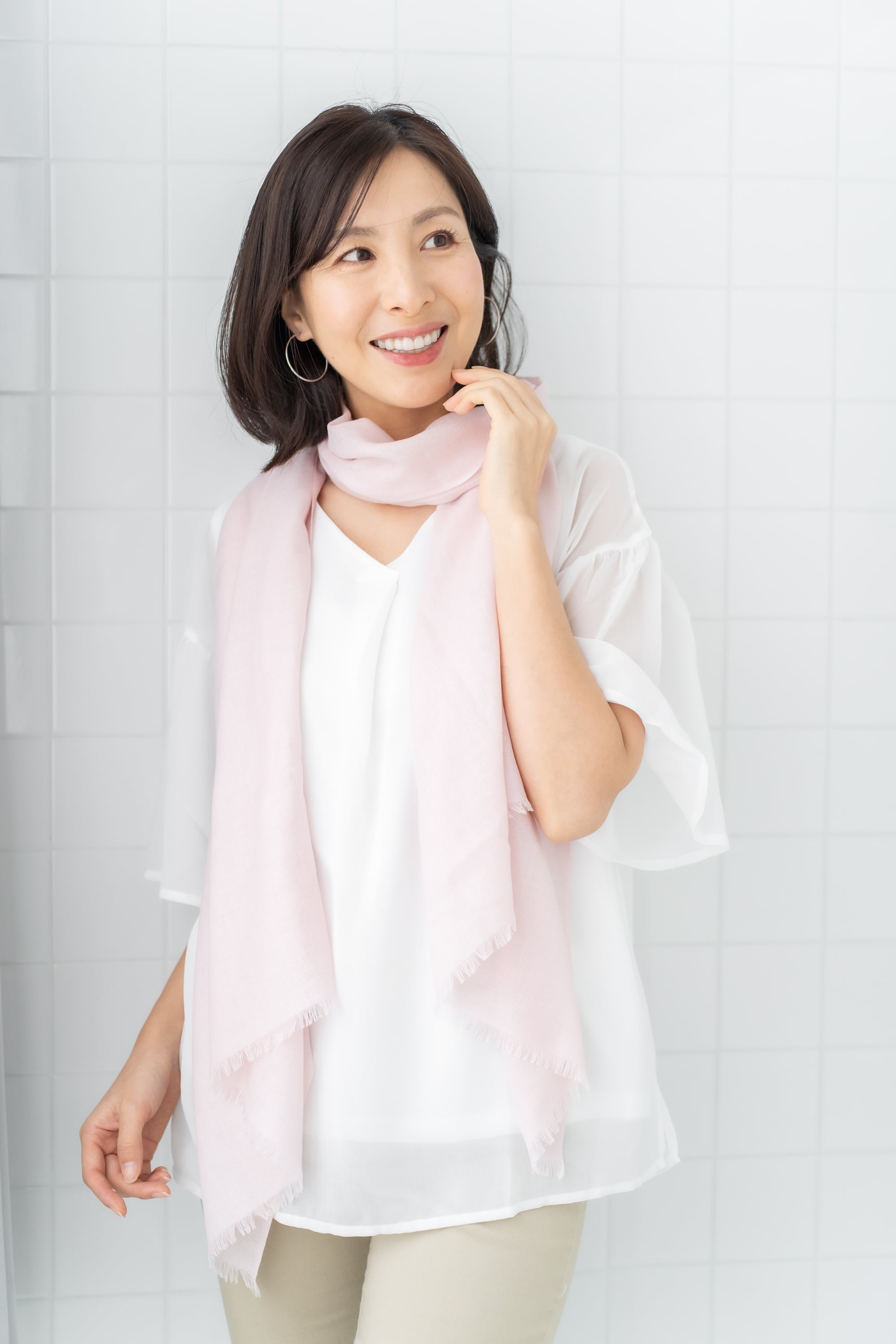 Kinukake - キヌカケ/ペールピンク カシミヤ50%シルク50%ストール 幅