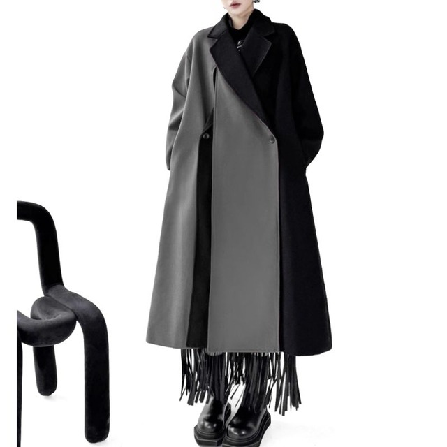 Asymmetric two-tone coat【2color】 C1337