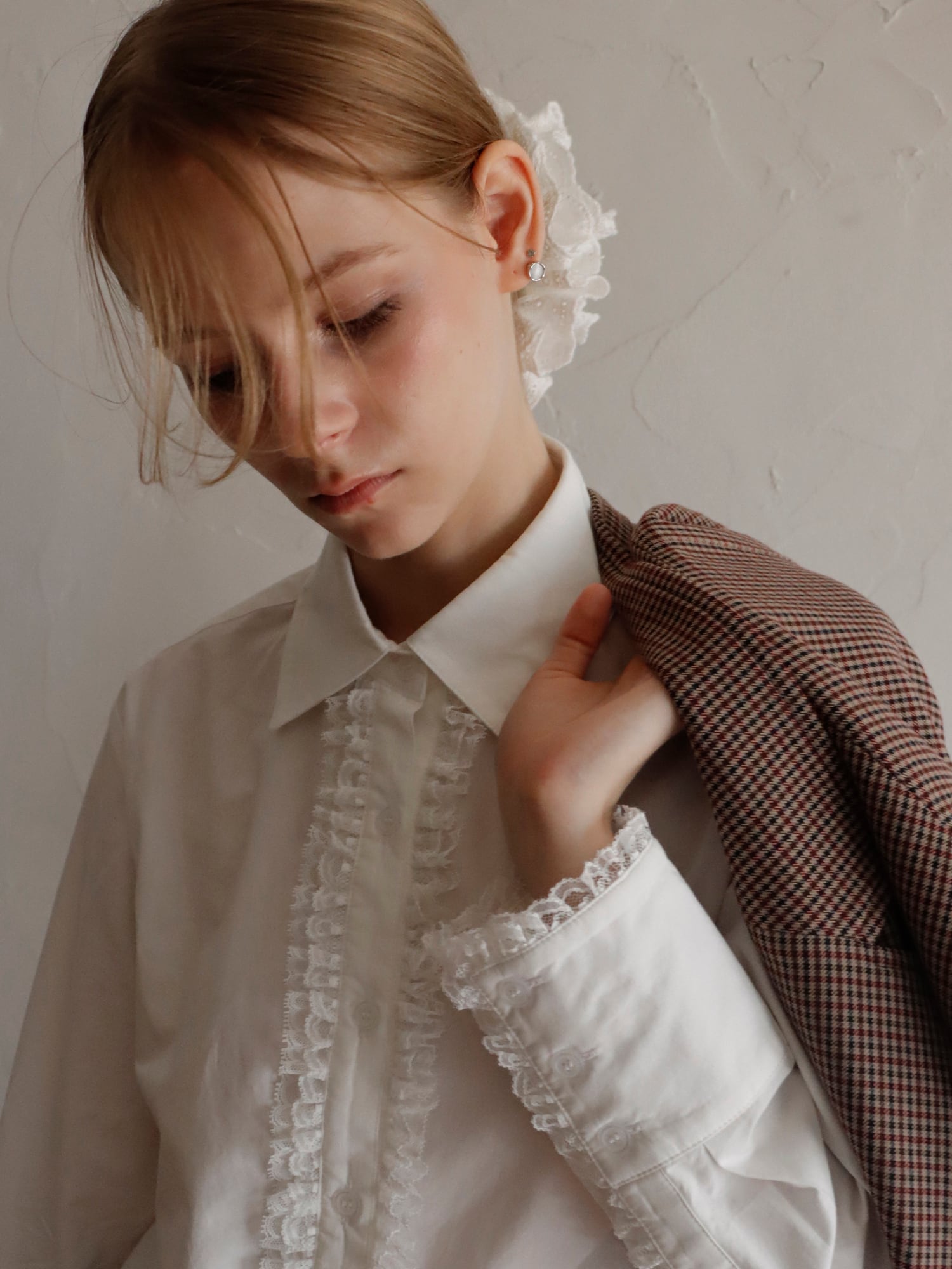 LACE TRIM SHIRTBLOUSE -WHITE- | mieya mieya