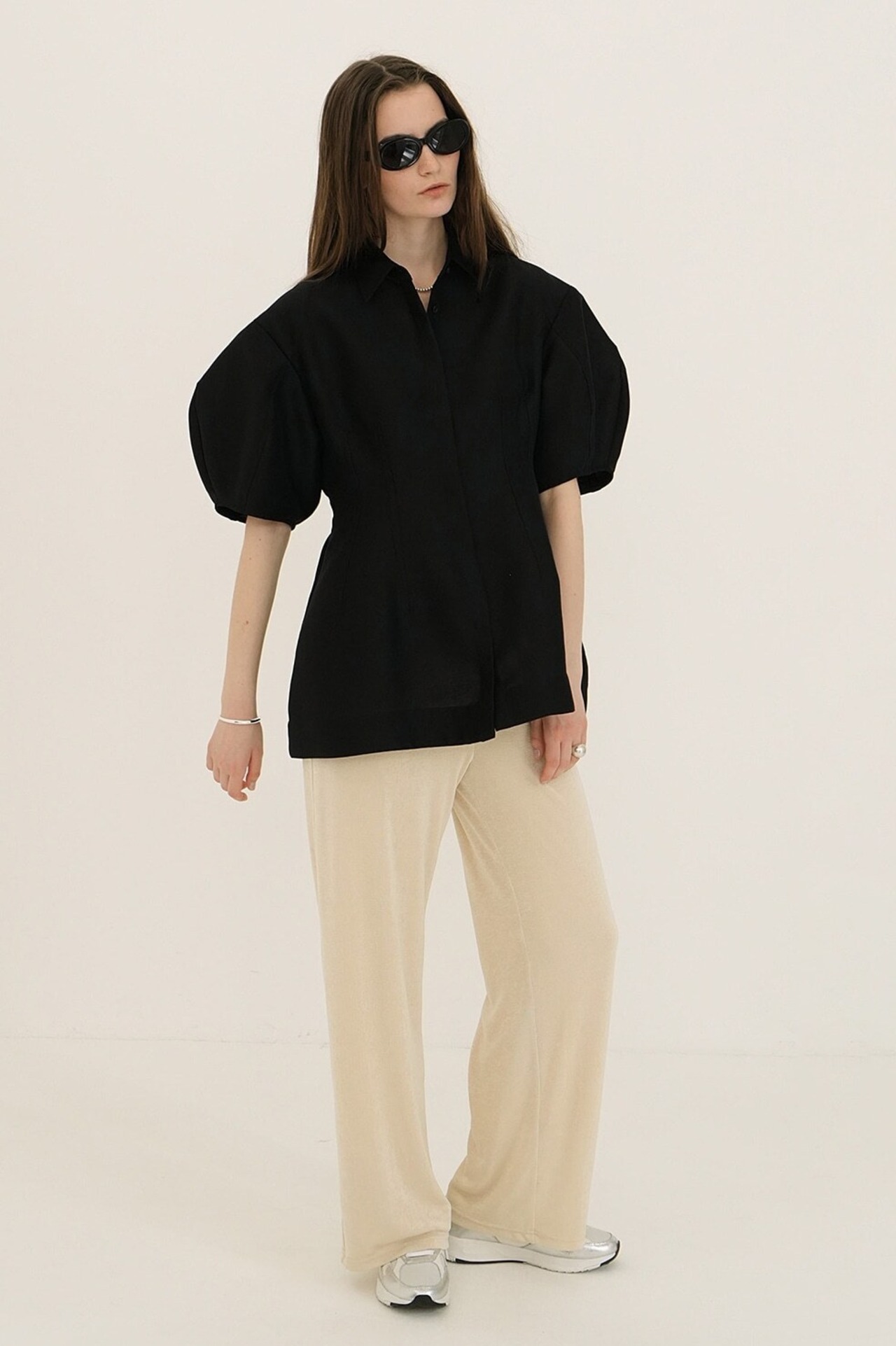 CLANE WAIST SHAPE PUFF SLEEVE TOPS