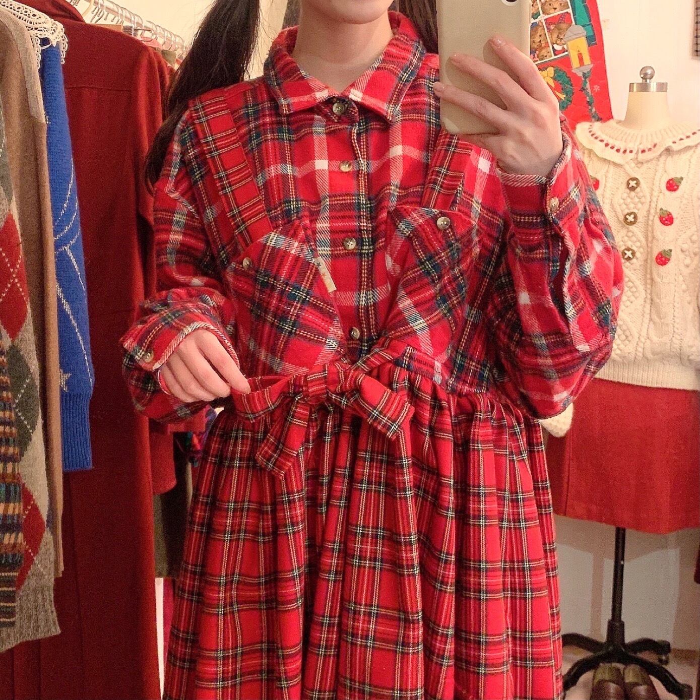 remake : gift box ribbon one-piece / red