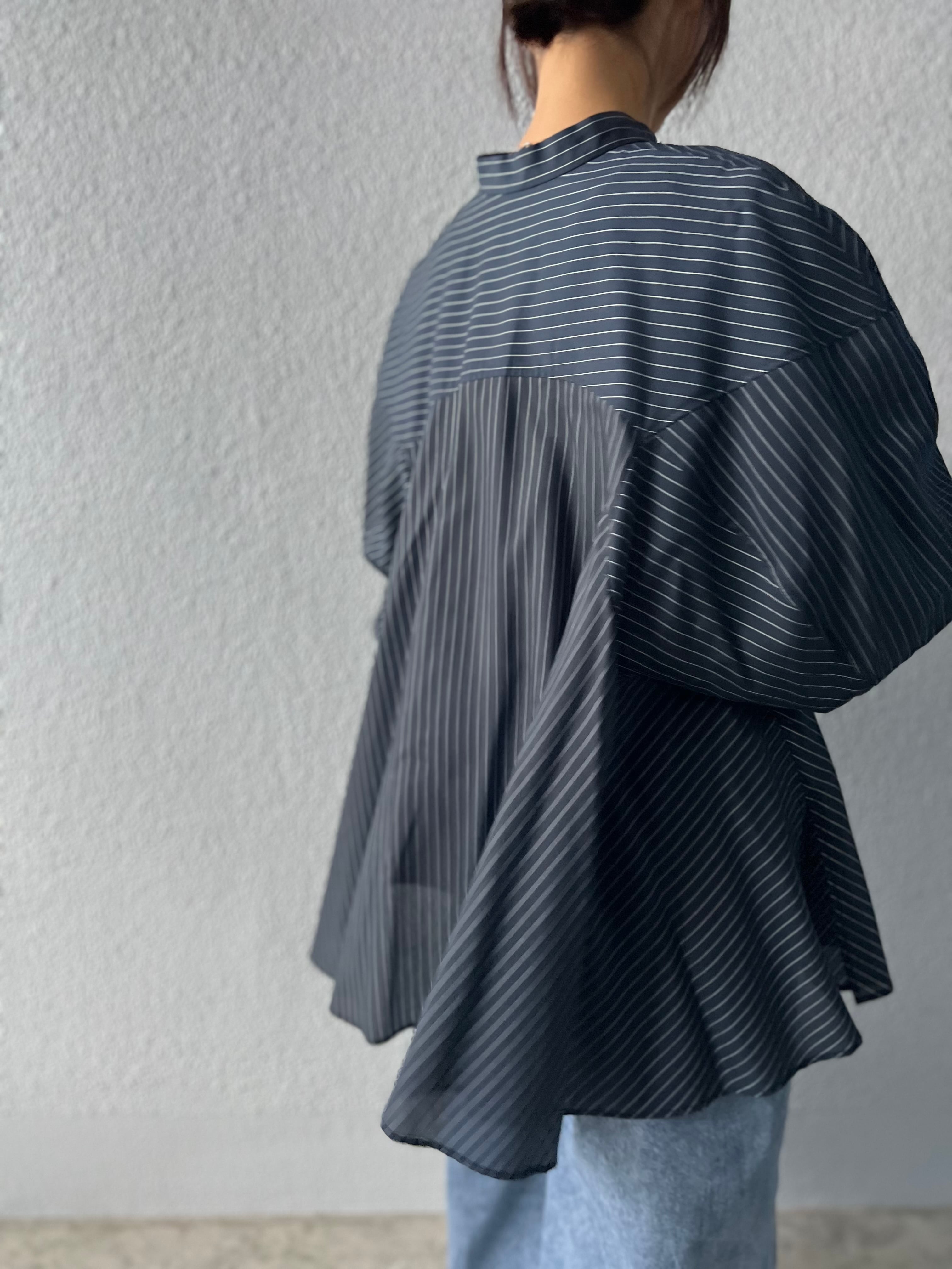 【PASSIONE】ストライプフレアシルエットシャツ