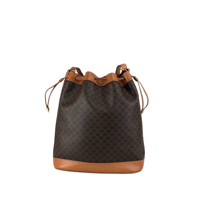 CELINE セリーヌ マカダム ショルダーバッグ ブラウン ブラゾン型押し PVC レザー 巾着 vintage ヴィンテージ オールド 6tzfb8